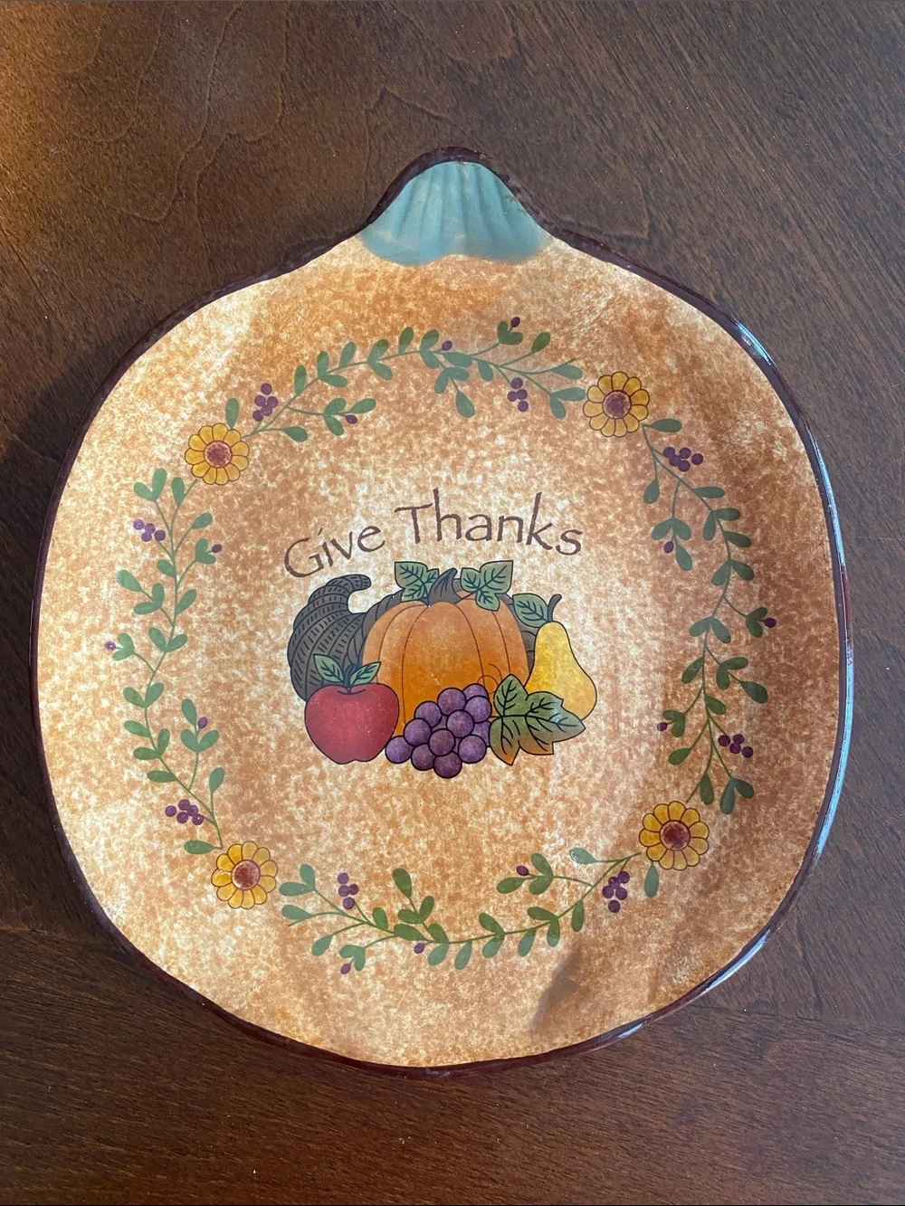 Pumpkin Ceramic Appetizer Plate Give Thanks Fall Thanksgiving Hostess Gift